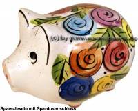 Sparschwein Blumendekor bunt modernes Blumendesign mit einem Spardosenschloss Mae ca.: L= 18 cm - Bild vergrern 