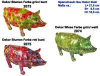 Sparschwein Sau Dekor bunt Farbe whlen Keramik mit Spardosenschloss & Schlssel Mae ca.: L= 21 cm - Bild vergrern 