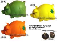 Sparschwein mit Kleeblatt Variante B Kunststoff Farbe whlen mit Spardosenschloss Mae ca.: L= 17 cm - Bild vergrern 