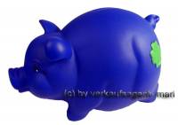 Sparschwein Kleeblatt in blau Glcksbringer aus Kunststoff mit Spardosenschloss Mae ca.: L= 17 cm - Bild vergrern 