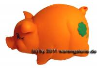 Sparschwein Kleeblatt in orange Glcksbringer aus Kunststoff mit Spardosenschloss Mae ca.: L= 17 cm - Bild vergrern 