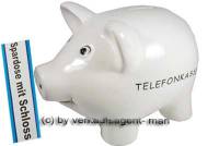 Sparschwein Aufschrift Telefonkasse Keramik mit Spardosenschloss & Schlssel Mae ca.: L= 21 cm  - Bild vergrern 