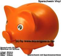 Sparschwein Vinyl Orange Gro mit groen Spardosenschloss & Spardosenschlssel Mae ca.: L= 20 cm - Bild vergrern 