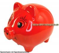 Sparschwein mit gro�en Augen Design Uni rot Keramik mit Spardosenschloss Ma�e ca.: L= 16 cm - Bild vergr��ern 