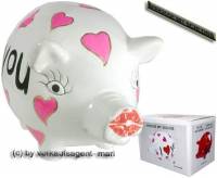 Sparschwein Design Herz wei -I love you- Keramik mit Schloss Mae ca: 16 cm ! Sonderverkauf ! 212a - Bild vergrern 