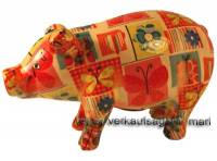 Sparschwein Sau Dekor Sommer bunt Keramik mit Spardosenschloss und Schl�ssel Ma�e ca.: L= 23,5 cm - Bild vergr��ern 