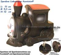 Spardose Lokomotive mit Spardosenschloss und Metall- Spardosenschlssel Mae ca.: L= 15 cm - Bild vergrern 