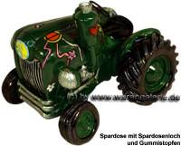 Trecker Traktor Peace Spardose grn Kunststein mit Gummistopfen Mae ca.: L= 15 cm - Bild vergrern 