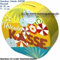 Spardose Urlaubs KASSE Design- Motiv Sonnenschirme & Blumen gelb/ bunt Mae ca.: H= 13,5 cm - Bild vergrern 