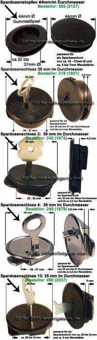 Auswahl einzelner Spardosenverschlsse bis 44 mm Spardosenstopfen & Spardosenschlsser mit Schlssel - Bild vergrern 