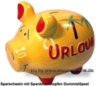 Sparschwein 3D Design Urlaub Palmen gelb mittelgro� Keramik Marke KCG Ma�e ca.: L= 17 cm - Bild vergr��ern 