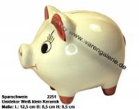 Sparschwein mit Dekor Uni klein wei� Keramik mit Spardosenschloss Ma�e ca.: L= 12,5 cm - Bild vergr��ern 