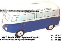 Spardose Auto VW T1 Bus Bulli blau Keramik mit Gummistopfen Mae ca.: L= 18 cm - Bild vergrern 