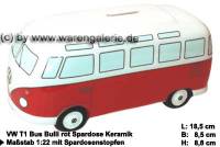 Spardose Auto VW T1 Bus Bulli rot Keramik mit Gummistopfen Mae ca.: L= 18 cm - Bild vergrern 