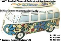 Spardose Auto Bulli VW T1 Bus Dekor Flower mit Surfbrett Keramik mit Gummistopfen Mae ca.: L= 24 cm - Bild vergrern 