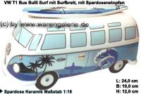 Spardose Auto Bulli VW T1 Bus Dekor Surf mit Surfbrett Keramik mit Gummistopfen Mae ca.: L= 24 cm - Bild vergrern 