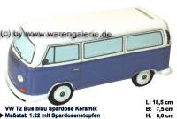 Spardose Auto VW T2 Bus blau Bulli Keramik mit Gummistopfen Mae ca.: L= 18 cm - Bild vergrern 