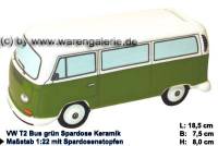 Spardose Auto VW T2 Bus grn Bulli Keramik mit Gummistopfen Mae ca.: L= 18 cm - Bild vergrern 