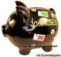 Sparschwein Aufschrift Schwarzgeld Keramik mit Spardosenstopfen Stpsel Mae ca.: L= 20 cm - Bild vergrern 