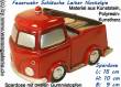 Spardose Feuerwehrauto Schl&auml;uche Leiter Nostalgie Kunststein mit Spardosenstopfen Ma&szlig;e ca.: L= 15 cm
