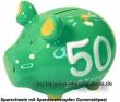 Sparschwein 3D Design 50 Birthday! gr&uuml;n Keramik Marke KCG Ma&szlig;e ca.: L= 12,5 cm