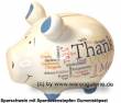 Sparschwein Thank You International wei&szlig; bunte Schrift Keramik Marke KCG Ma&szlig;e ca.: L= 12,5 cm