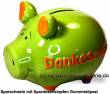 Sparschwein 3D Design Dankesch&ouml;n! gr&uuml;n Keramik Marke KCG Ma&szlig;e ca.: L= 12,5 cm