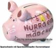 Sparschwein 3D Design Hurra ein M&auml;dchen rosa klein Keramik Marke KCG Ma&szlig;e ca.: L= 12,5 cm