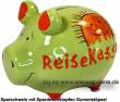 Sparschwein 3D Design Reisekasse gr&uuml;n Keramik Marke KCG Ma&szlig;e ca.: L= 12,5 cm