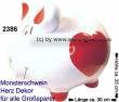 Sparschwein �Herz Dekor� Monster � exklusives KCG 3D Keramik-Design Ma&szlig;e ca.: L= 30 cm