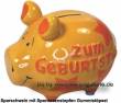 Sparschwein 3D Design Zum Geburtstag dunkelgelb Keramik Marke KCG Ma&szlig;e ca.: L= 12,5 cm