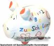 Sparschwein Zum Schulanfang weiß bunte Dekor Schrift Keramik Marke KCG Maße ca.: L= 12,5 cm
