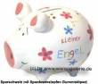 Kleinsparschwein Kleiner Engel wei&szlig; bunte Dekor Schrift Keramik Marke KCG Ma&szlig;e ca.: L= 12,5 cm