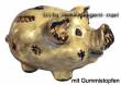 Lachendes Sparschwein mit Backen beige- braun aus Keramik mit Spardosenstopfen Maße ca.: L= 18 cm