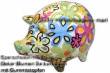 Sparschwein Design Dekor wei&szlig; bunte Bl&uuml;ten Keramik klein Spardosenstopfen Ma&szlig;e: ca.: L= 13 cm
