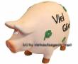 Sparschwein mit 3D Beschriftung Viel Gl&uuml;ck - good luck mit Spardosenschloss Ma&szlig;e ca.: L= 20,5 cm