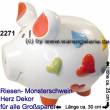 Sparschwein 3D Design Herz Dekor wei&szlig;/bunt riesengro&szlig;es Monster Keramik Marke KCG Ma&szlig;e ca.: L= 30 cm