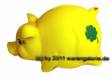 Sparschwein Kleeblatt in gelb Glücksbringer aus Kunststoff mit Spardosenschloss Maße ca.: L= 17 cm