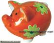 Sparschwein Dekor Blumen orange Keramik mit Spardosenschloss und Schlüssel Maße ca.: L= 16 cm