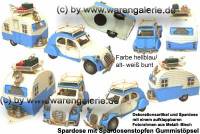 Spardose Deko Nostalgie Wohnwagen- Gepann hellblau wei Metall Gummistopfen Mae ca.: L= 40 cm - Bild vergrern 