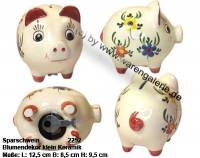 Sparschwein mit Dekor Blumen klein wei Keramik mit Spardosenschloss Mae ca.: L= 12,5 cm - Bild vergrern 