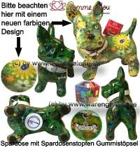 Spardose Spartier Hund Bommer gr�n Bl�ten Keramik Marke Pomme Pidou Ma�e ca.: L= 17,5 cm - Bild vergr��ern 