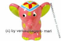 Spardose Elefant rosa mit Spardosenschloss und Spardosenschlssel Keramik Mae ca.: H= 14,5 cm - Bild vergrern 
