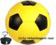 Spardose Fuball gelb/ schwarz mit Spardosenschloss und Spardosenschlssel Mae ca.: = 15,5 cm