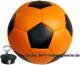 Spardose Fuball orange/ schwarz mit Spardosenschloss und Spardosenschlssel Mae ca.: = 15,5 cm