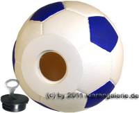 Spardose Fuball wei/ blau mit Spardosenschloss und Spardosenschlssel Mae ca.: = 15,5 cm - Bild vergrern 