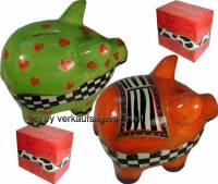 Sparschweinset ART- DESIGN 4 und 5 aus Keramik mit Spardosenschloss und Schlssel Mae ca.: L= 17 cm - Bild vergrern 