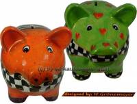 Sparschweinset ART- DESIGN 4 und 5 aus Keramik mit Spardosenschloss und Schlüssel Maße ca.: L= 17 cm