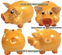 Lustiges Sparschwein mit Backen hellbraun aus Kunststein mit Spardosenschloss Mae ca.: L= 17 cm - Bild vergrern 