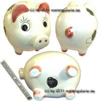 Sparschwein Riese extra Gro Dekor Kleeblatt Keramik mit Spardosenschloss Mae ca.: L= 26 cm - Bild vergrern 
